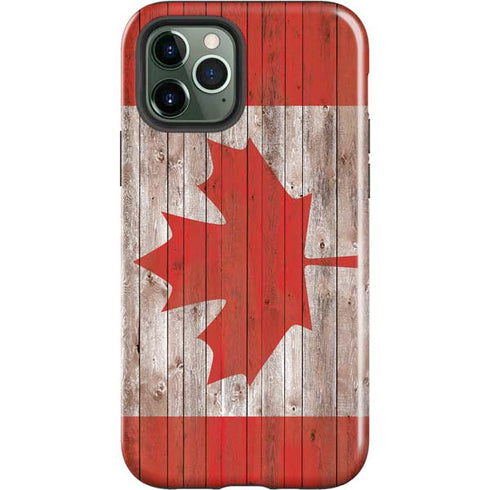 Canadian Flag Dark Wood iPhone 12 Pro Impact Case